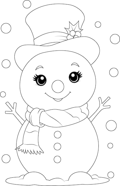 Premium vector coloring page a cute snowman with a scarf and hat