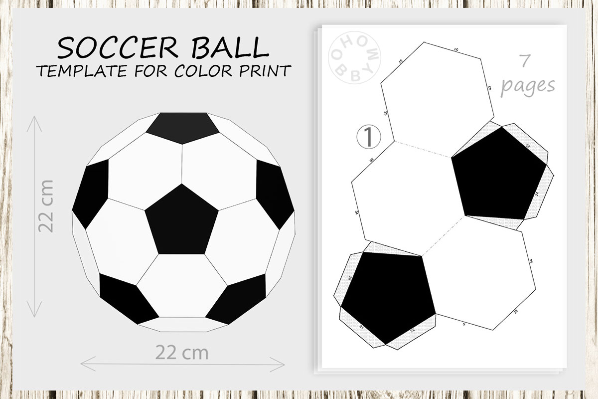 Soccer ball d papercraft template for color print