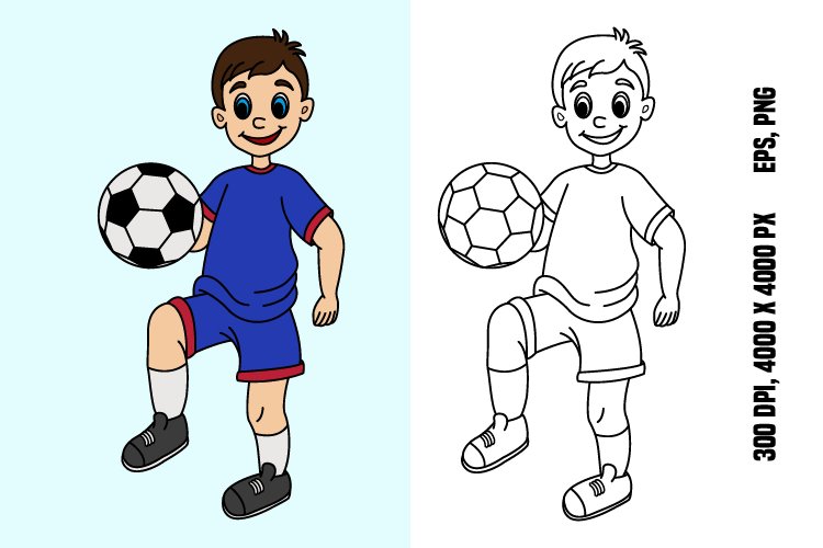 Cartoon boy with soccer ball for coloring page