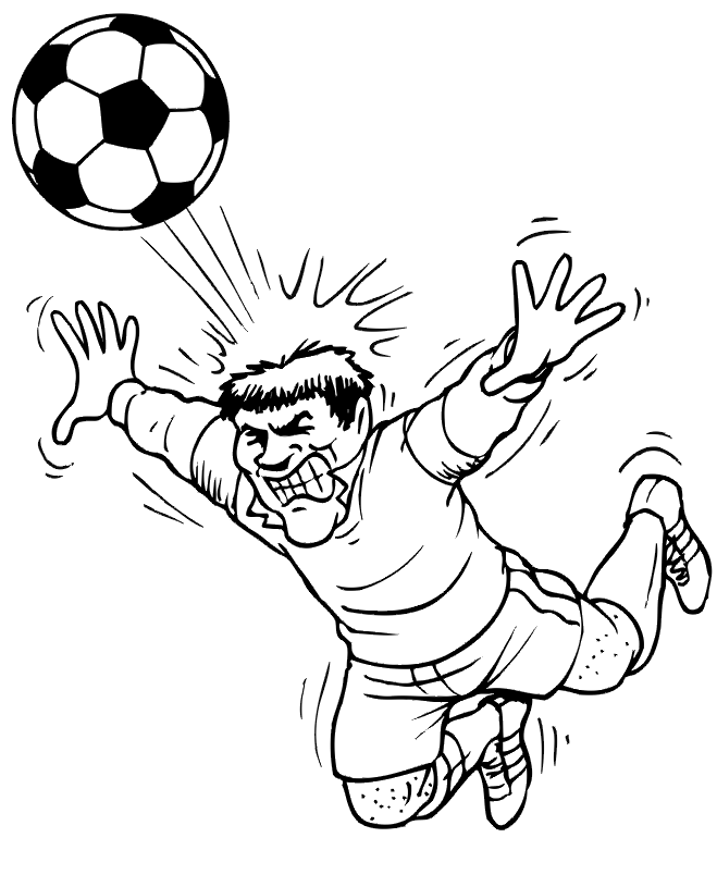 Soccer coloring page serious player diving for ball