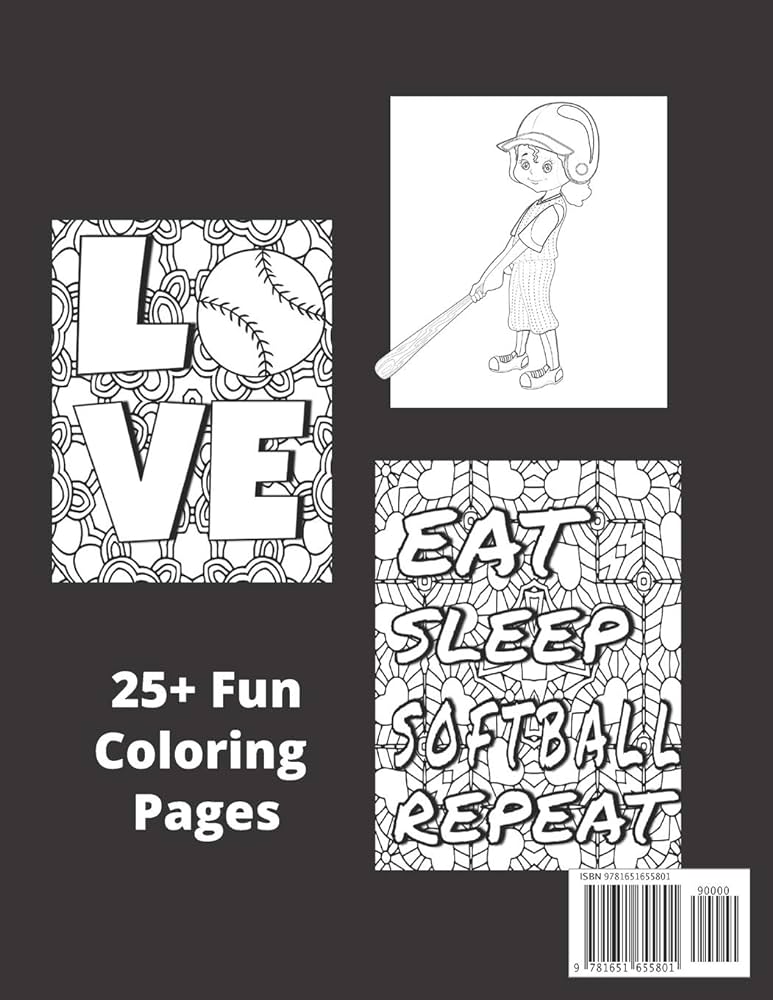 Softball coloring book perfect softball gift for girls softball lovers and players cute coloring pages for kids ages