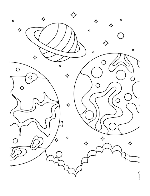 Premium vector printable space coloring pages for kids premium vector