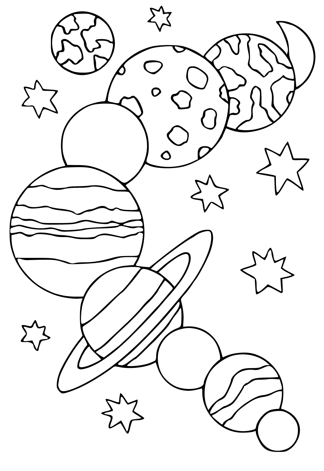 Free printable solar system planets coloring page for adults and kids