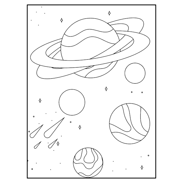 Premium vector printable space coloring pages for kids premium vector