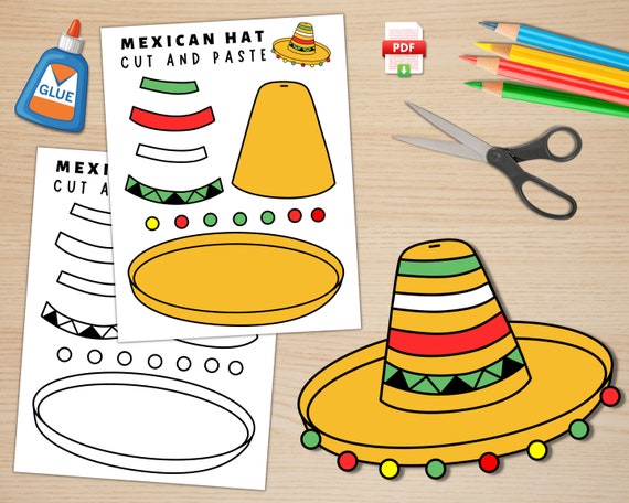 Printable sombrero hat craft hispanic heritage month craft cinco de mayo activities color cut and paste mexican hat pdf download now