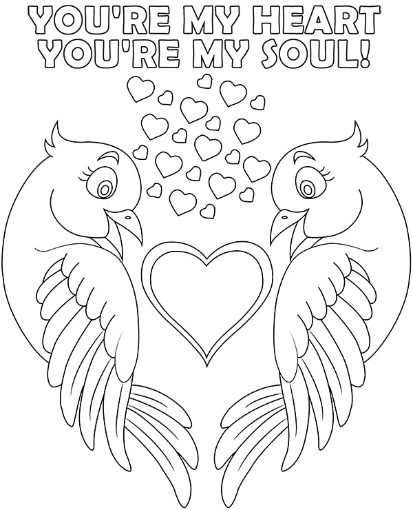 Parrots hearts coloring page sheet