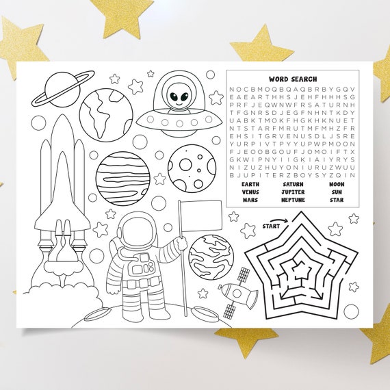 Space coloring page space activity page digital printable space coloring page for kids