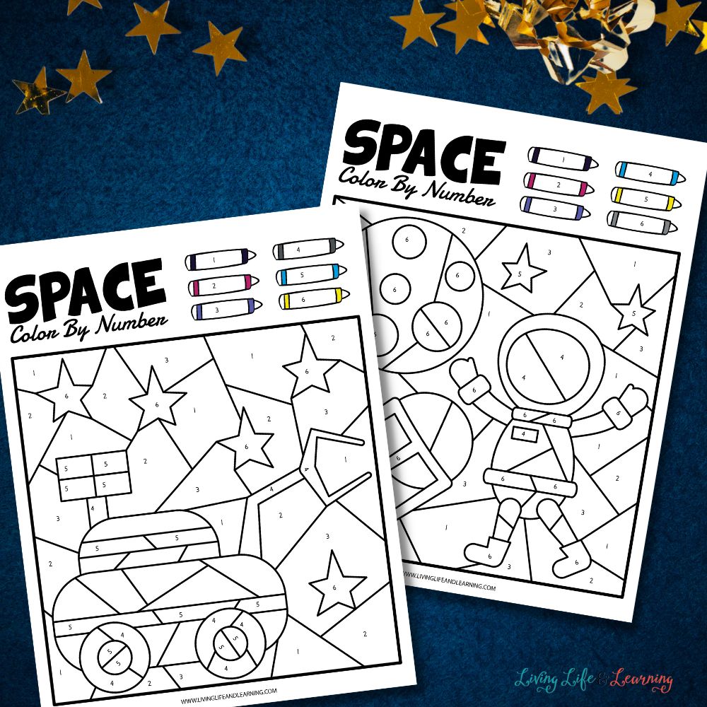 Space color by number printables