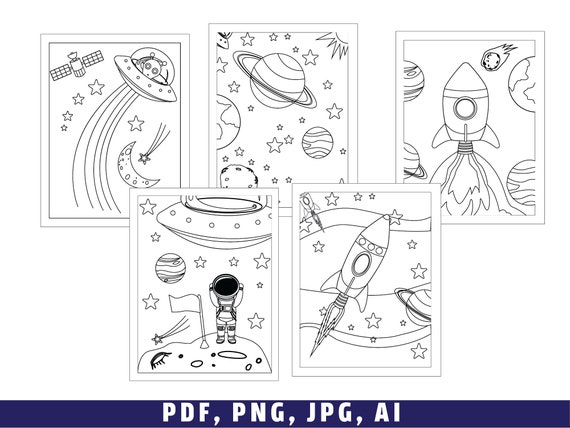 Printable space coloring pages space coloring pages birthday activity party favor space digital coloring sheets for kids galaxy