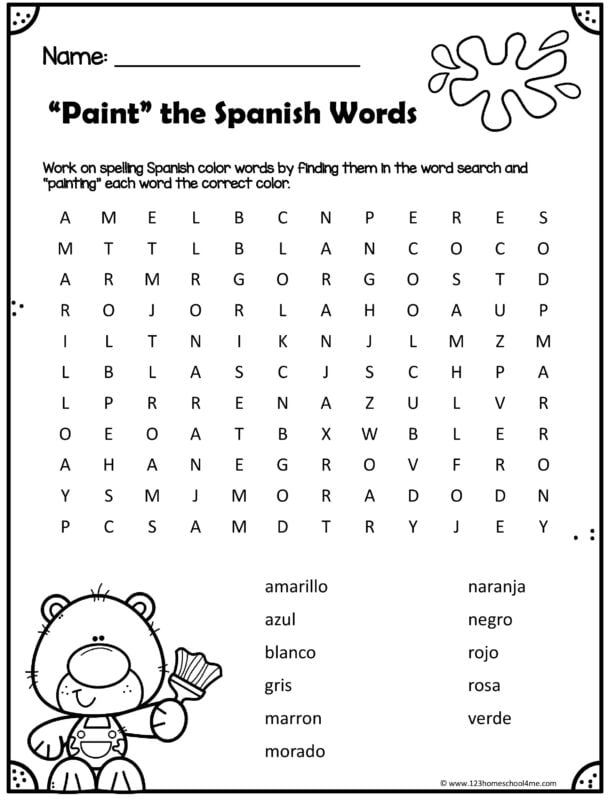 Free printable spanish color worksheets