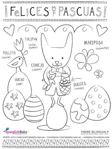 Felices pascuas bilingual coloring sheet printable