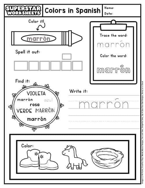 Spanish color worksheets