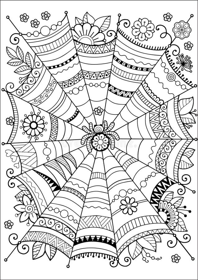 Vector coloring page for adult mandala spider web printable zentangle coloring for halloween stock vector