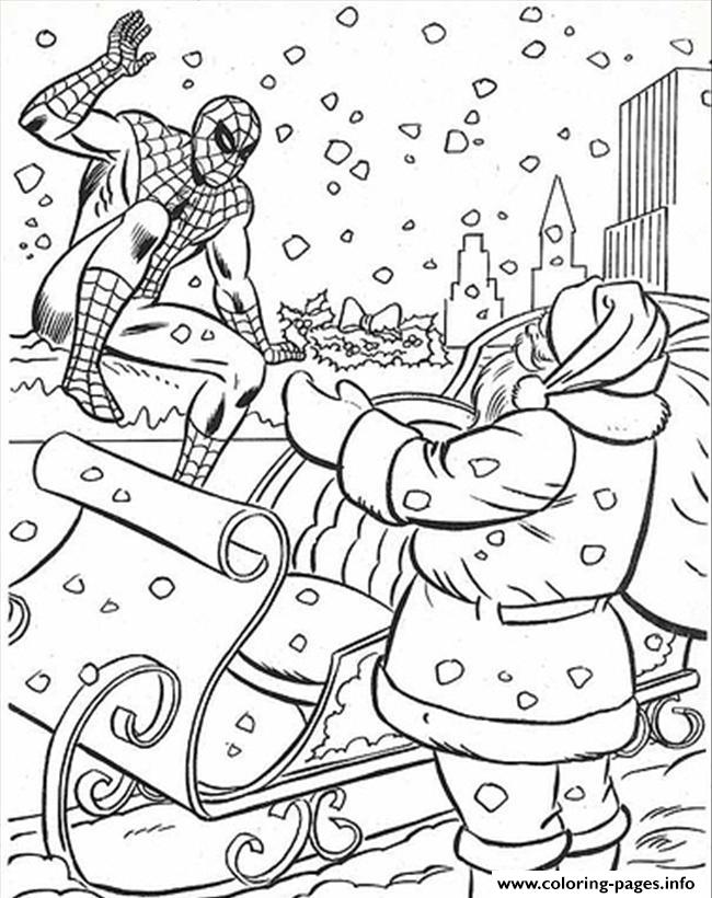 Spiderman s christmas with santa coloring page printable