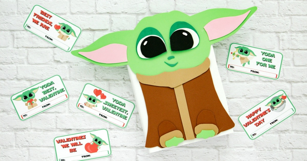 Baby yoda valentine box with free printable template fun money mom