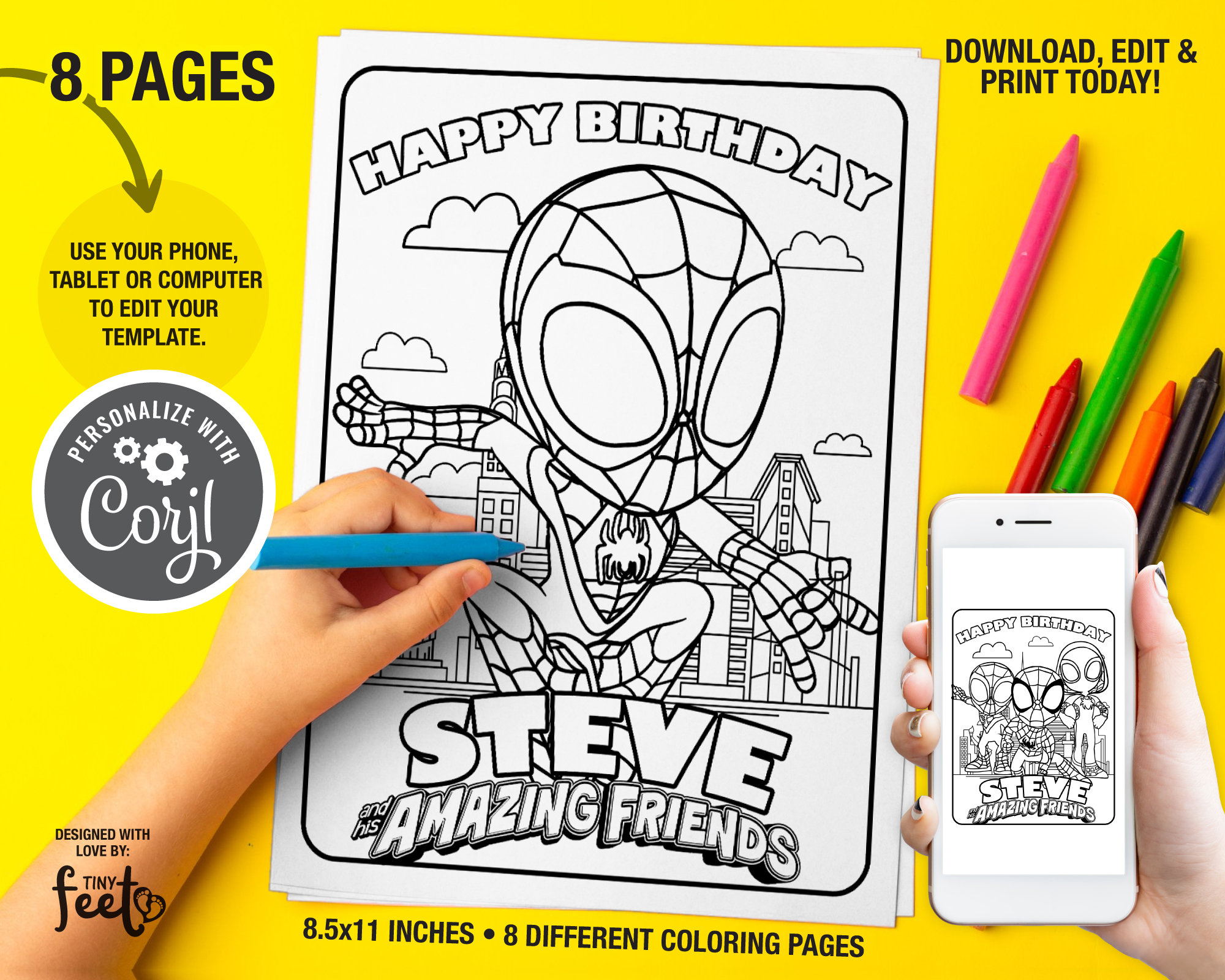 Spidey and his amazing friends coloring pages custom name spiderman coloring pages birthday party templates spidey party favors download now