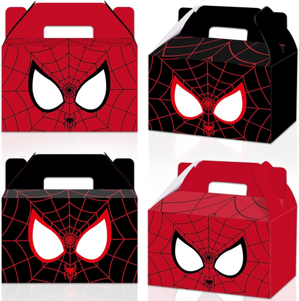 Gkszajo pcs spiderman birthday party favor boxes spider hero party candy gift boxes miles morales goodie bsgs for spider themed birthday party decorations home kitchen