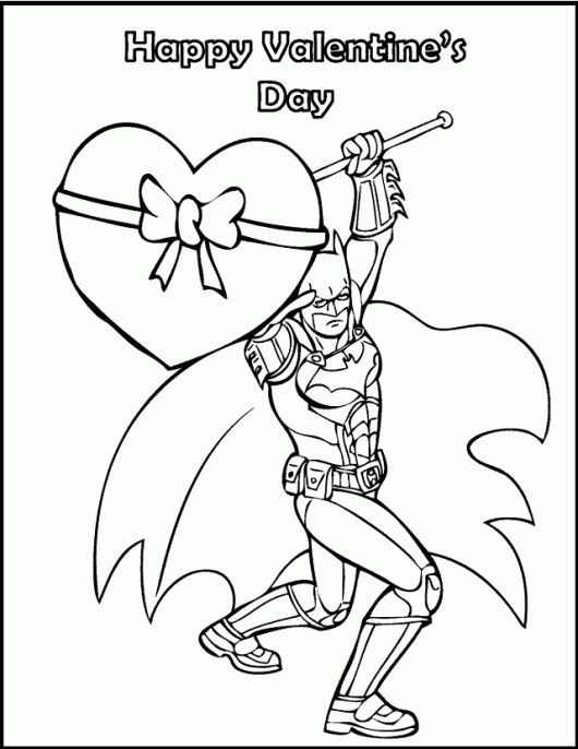 Happy valentines day with batman themed coloring sheet valentines day coloring page superhero valentines valentine coloring pages