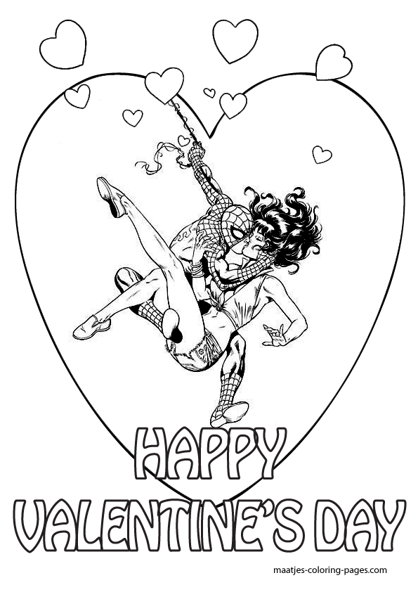 Spiderman and mary jane valentines day coloring pages for kids