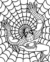 Action coloring sheet for boys with spiderman