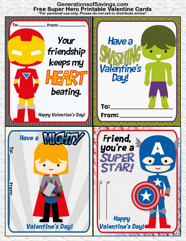 Free printable superhero valentines day cards