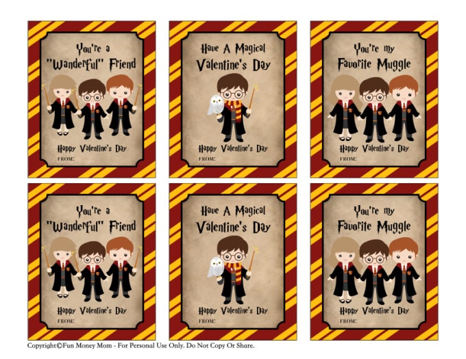 Harry potter valentines free printables fun money mom