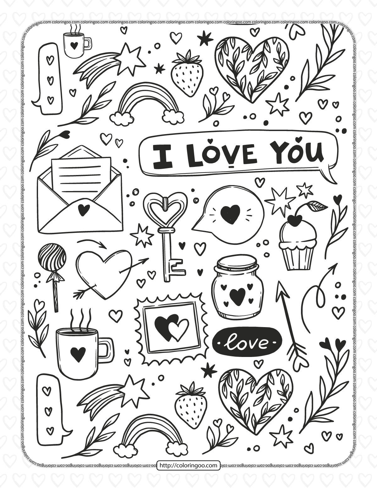 Valentines day doodle coloring pages