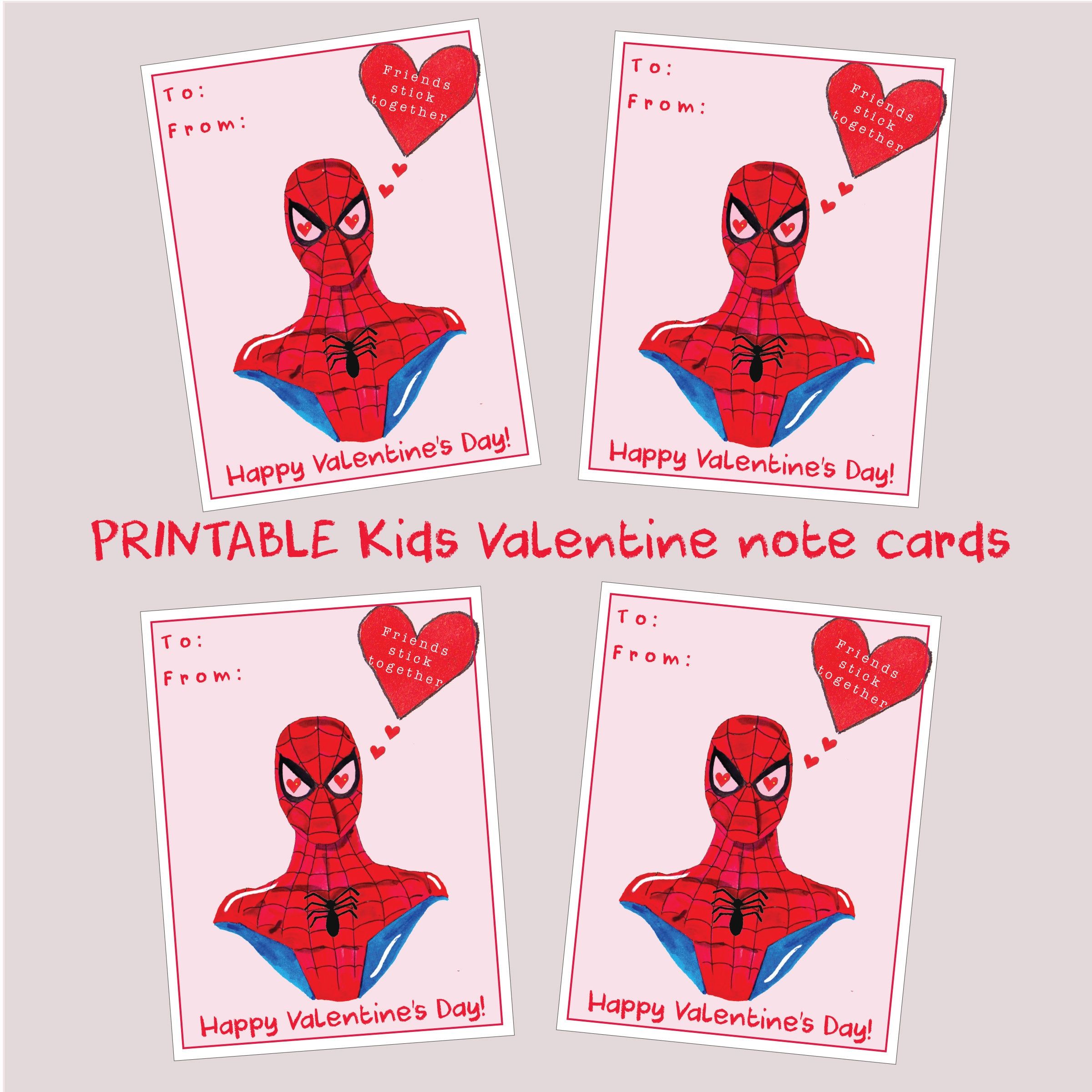 Kids printable spiderman note cards classroom valentine school kids note cards