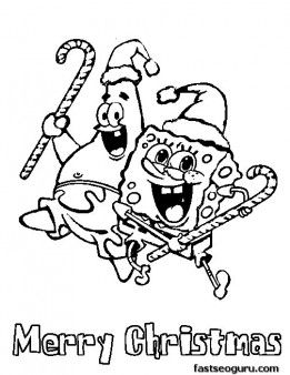 Printable spongebob merry christmas coloring pages