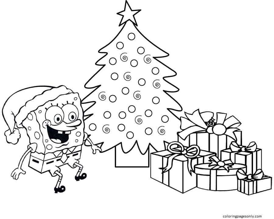 Happy spongebob christmas coloring page