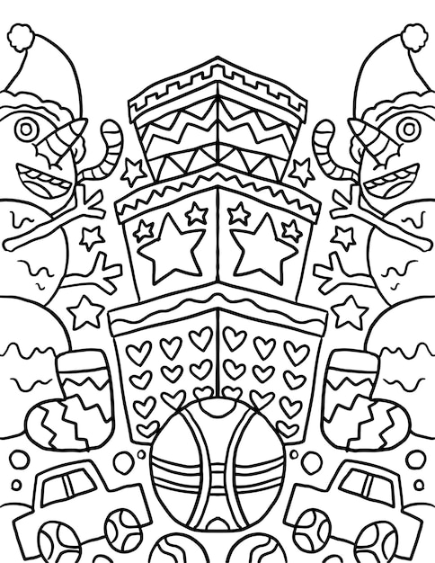 Premium vector stack of present christmas doodle coloring page