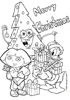 Printable christmas dora spongebob and donald duck coloring pages