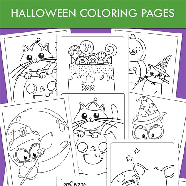 Halloween coloring pages for kids printable set pages