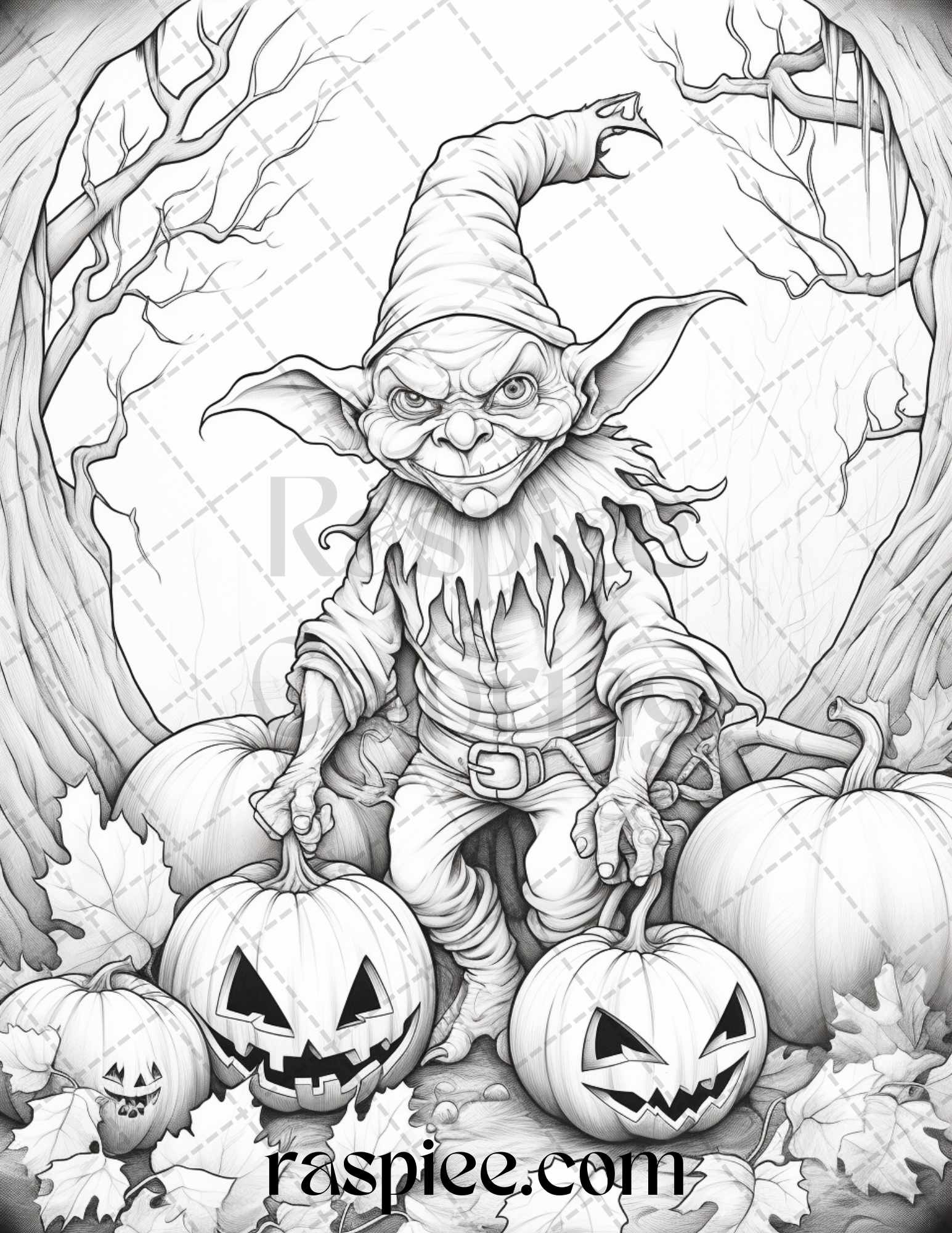 Halloween goblin grayscale coloring pages printable for adults pdf â coloring