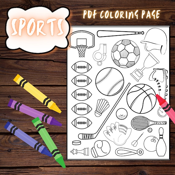 Sports coloring page printable sports coloring page for kids instant download