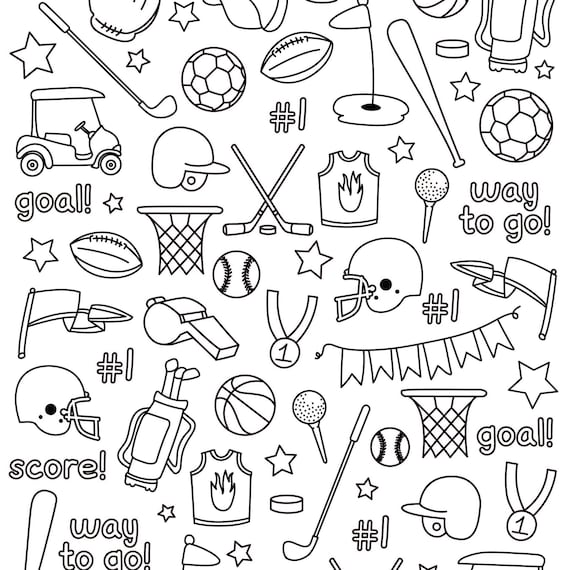 Jumbo sports coloring poster sports coloring pages doodle printable birthday party craft kids stocking stuffer large coloring poster