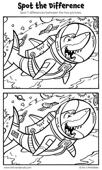 Spot the difference â space shark â tims printables