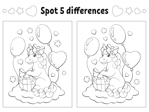 Premium vector find five differences coloring page for kids activity worksheet for children