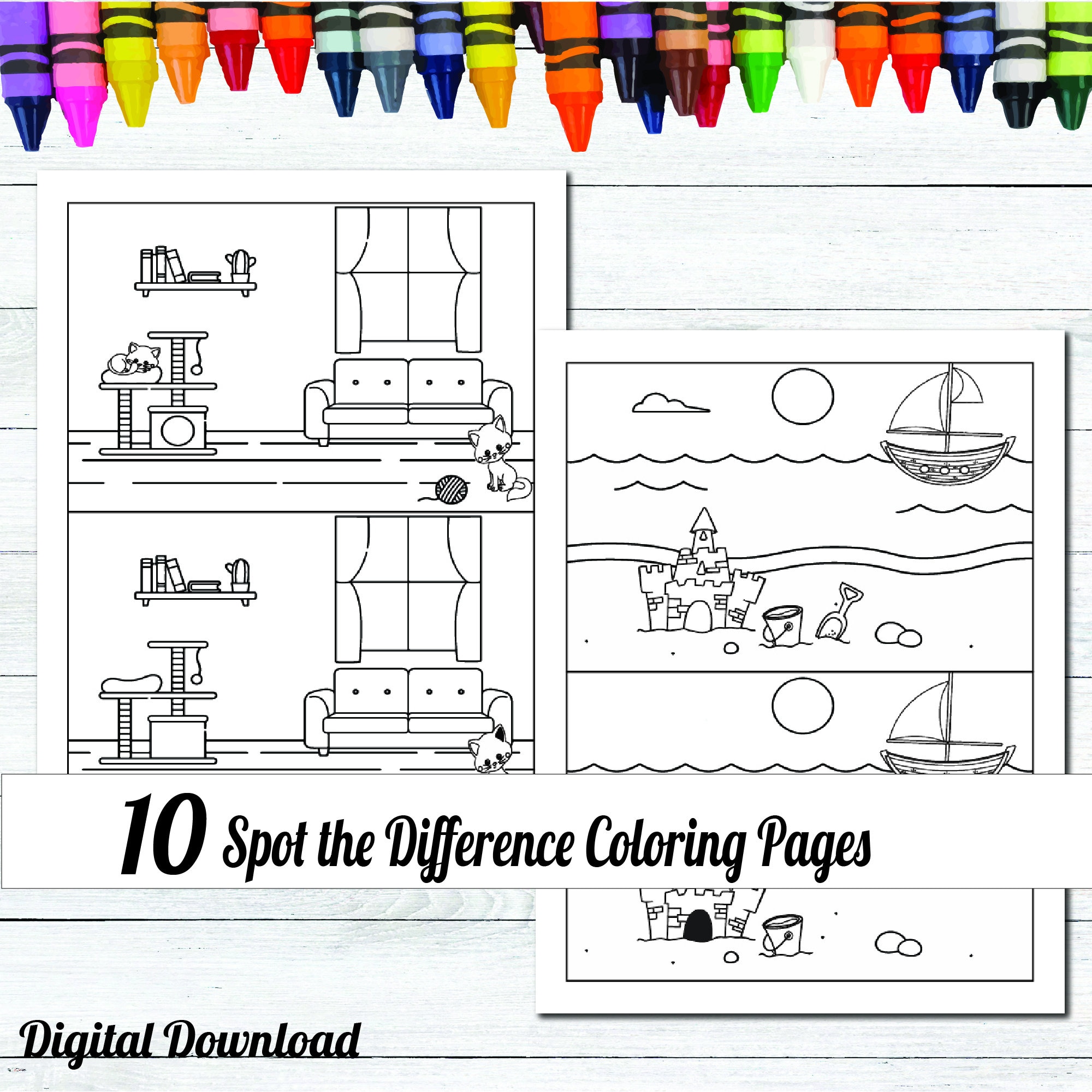Spot the difference coloring printable pages for children
