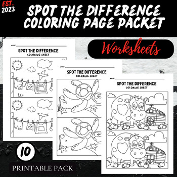 Spot the difference coloring pages engaging and easy print activity pack