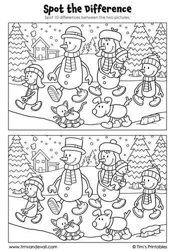 Snowman family spot the difference â tims printables christmas worksheets find the difference pictures christmas activities for kids