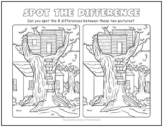 Treehouse spot the difference picture puzzle print it free