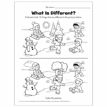 Winter fun spot the difference activity coloring page free printable