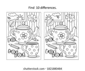 Find differences visual puzzle coloring stock illustration