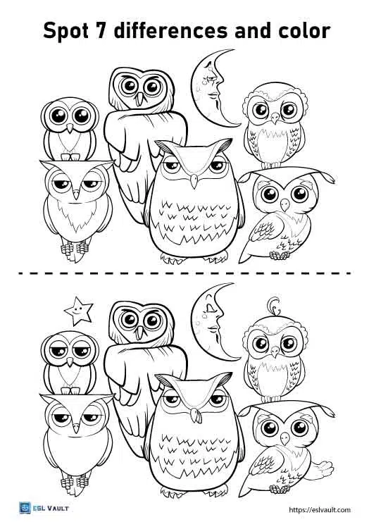 Free printable spot the difference coloring pages