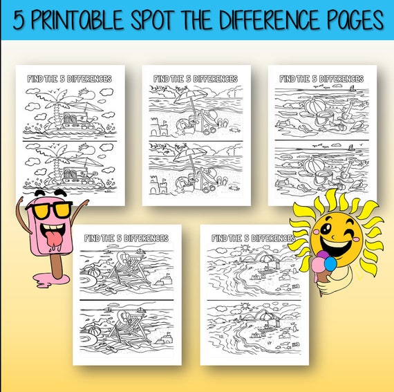 Best value printable spot the difference activity pages instant download summer activity coloring pages for kids with puzzle game book