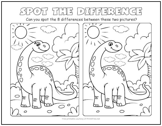 Dinosaur spot the difference picture puzzle print it free