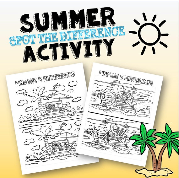 Best value printable spot the difference activity pages instant download summer activity coloring pages for kids with puzzle game book