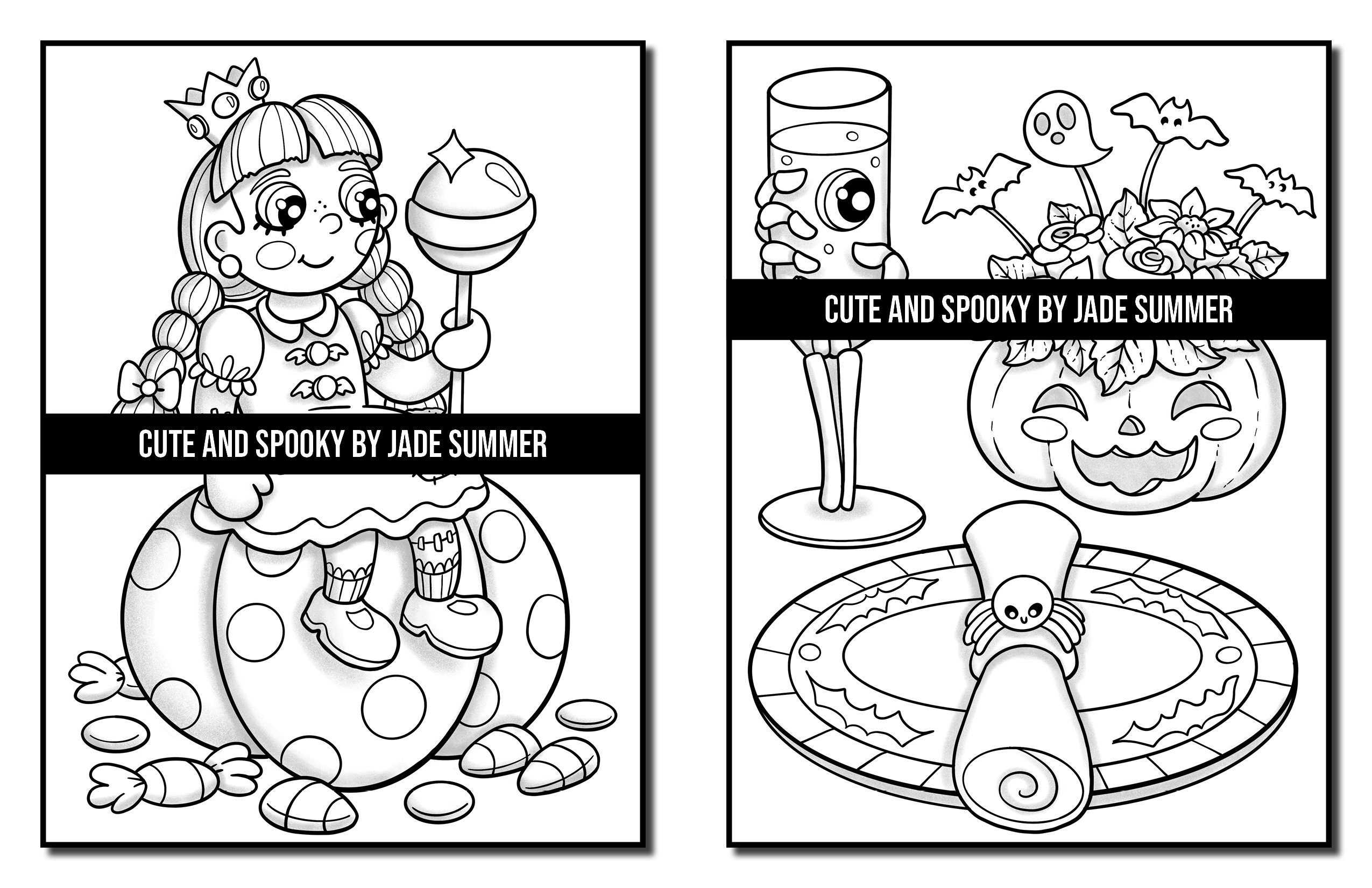 Coloring pages cute and spooky adult coloring book by jade summer digital coloring pages printable pdf download