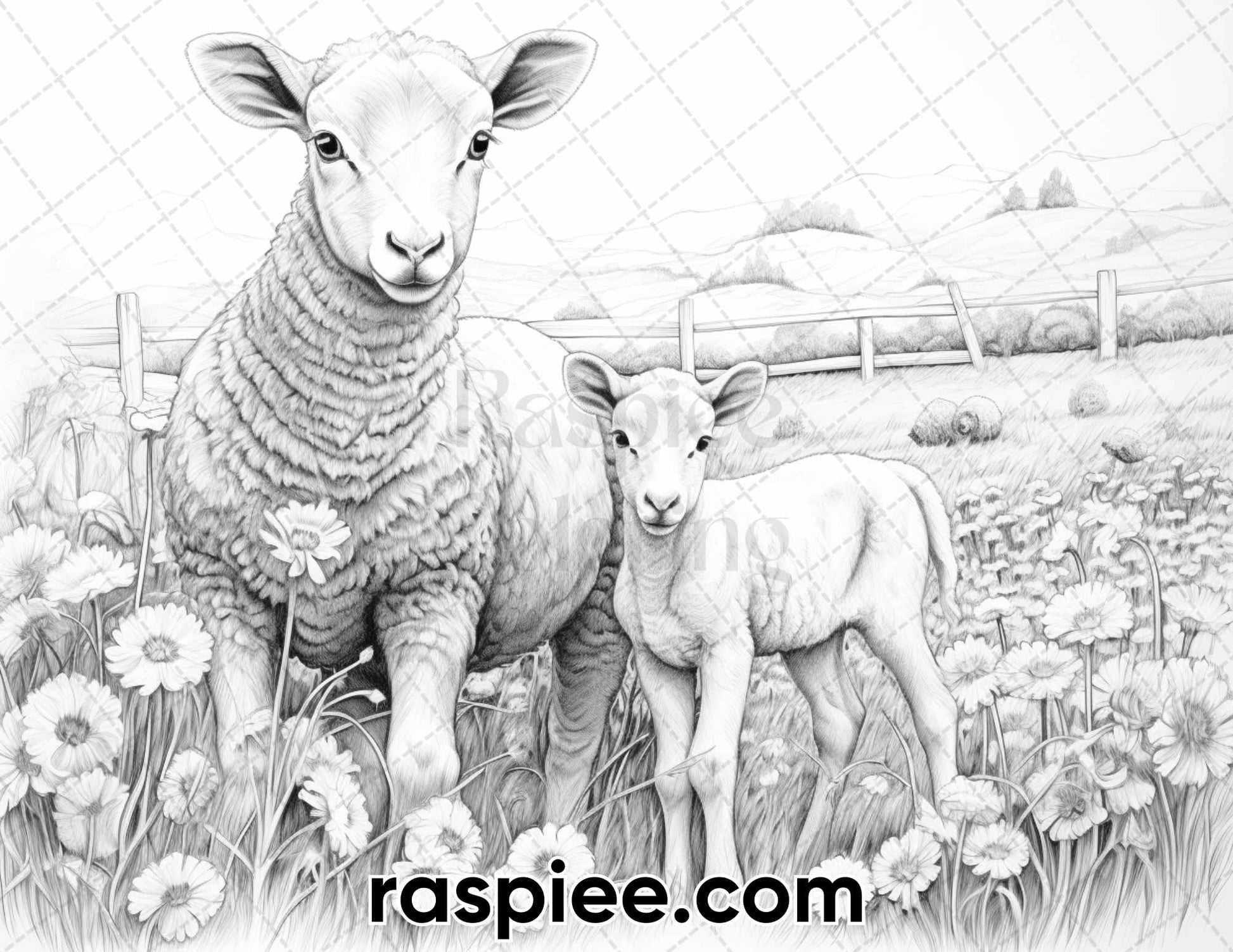 Spring farm life grayscale adult coloring pages printable pdf inst â coloring